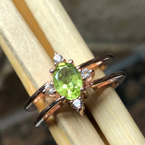 Natural 1.5ct Green Peridot, Tourmaline 925 Solid Sterling Silver Ring Size 6, 7, 8, 9 - Natural Rocks by Kala