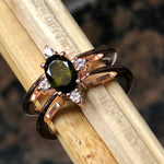 Natural 1.5ct Green Peridot, Tourmaline 925 Solid Sterling Silver Ring Size 6, 7, 8, 9 - Natural Rocks by Kala