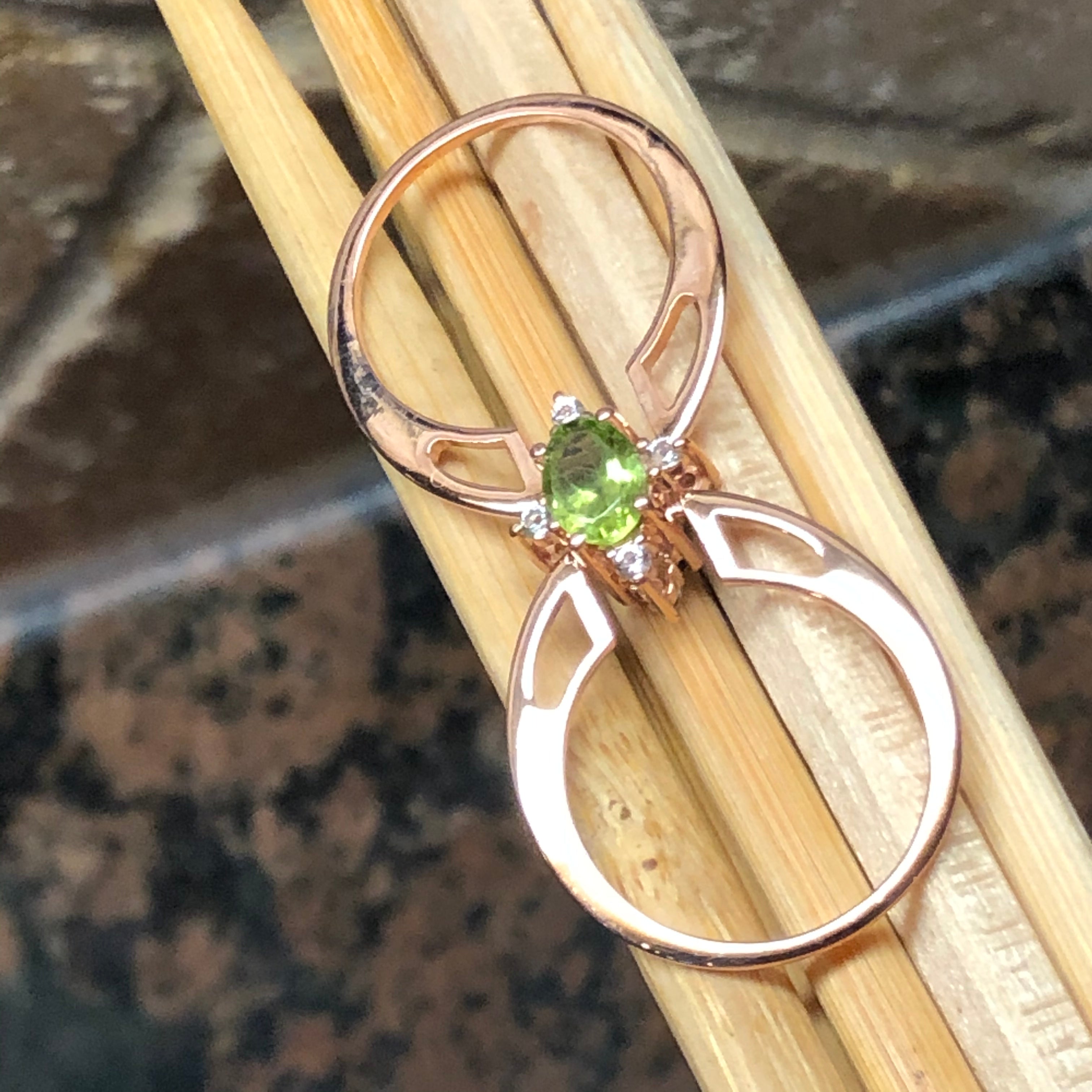 Natural 1.5ct Green Peridot, Tourmaline 925 Solid Sterling Silver Ring Size 6, 7, 8, 9 - Natural Rocks by Kala