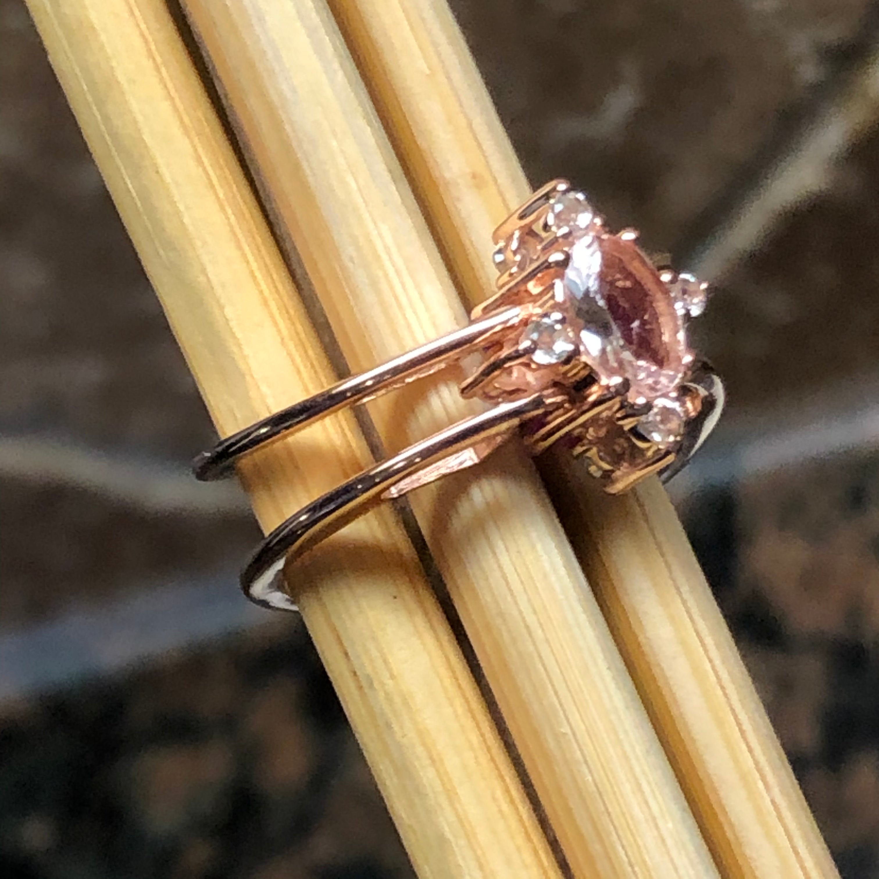 Natural Ruby, Morganite, White Diamond 14k Rose Gold Over Sterling Silver Engagement Ring Size 6, 7, 8, 9 - Natural Rocks by Kala