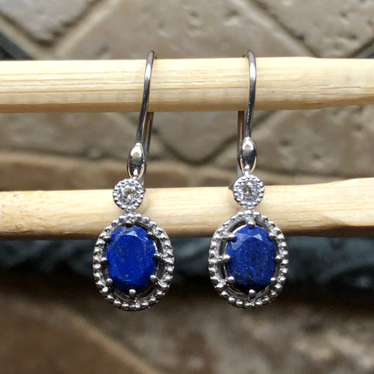 Genuine Blue Lapis Lazuli 925 Solid Sterling Silver Earrings 30mm - Natural Rocks by Kala