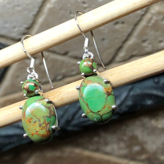 Natural Green Copper Turquoise 925 Solid Silver Earrings 35mm - Natural Rocks by Kala