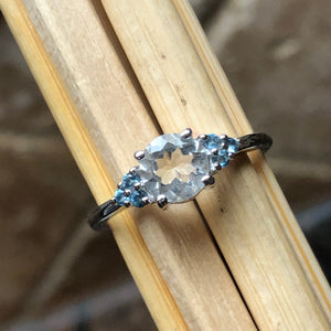 Natural Blue Aquamarine, Blue Topaz 925 Solid Sterling Silver Engagement Ring Size 6, 7, 8, 9 - Natural Rocks by Kala