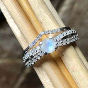 Genuine Rainbow Moonstone 925 Solid Sterling Silver Engagement Ring Size 6, 7, 8, 9 - Natural Rocks by Kala