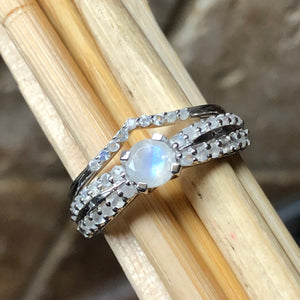 Genuine Rainbow Moonstone 925 Solid Sterling Silver Engagement Ring Size 6, 7, 8, 9 - Natural Rocks by Kala