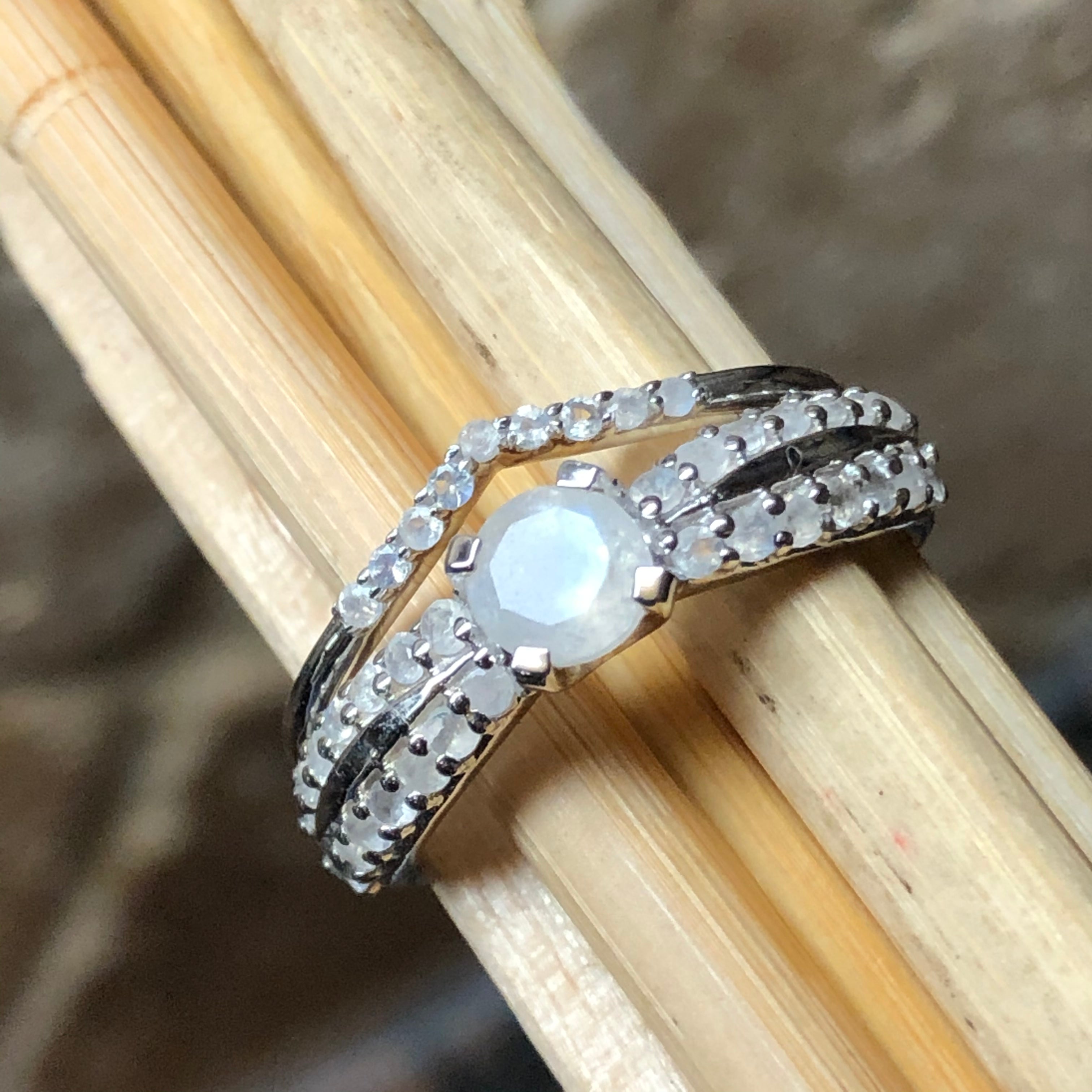 Genuine Rainbow Moonstone 925 Solid Sterling Silver Engagement Ring Size 6, 7, 8, 9 - Natural Rocks by Kala