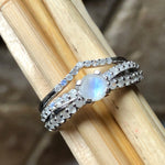 Genuine Rainbow Moonstone 925 Solid Sterling Silver Engagement Ring Size 6, 7, 8, 9 - Natural Rocks by Kala