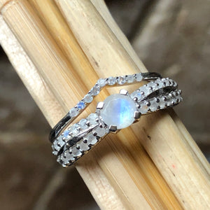 Genuine Rainbow Moonstone 925 Solid Sterling Silver Engagement Ring Size 6, 7, 8, 9 - Natural Rocks by Kala