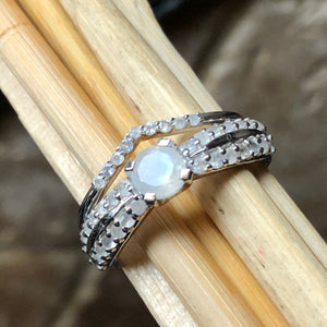 Genuine Rainbow Moonstone 925 Solid Sterling Silver Engagement Ring Size 6, 7, 8, 9 - Natural Rocks by Kala