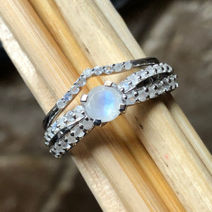 Genuine Rainbow Moonstone 925 Solid Sterling Silver Engagement Ring Size 6, 7, 8, 9 - Natural Rocks by Kala