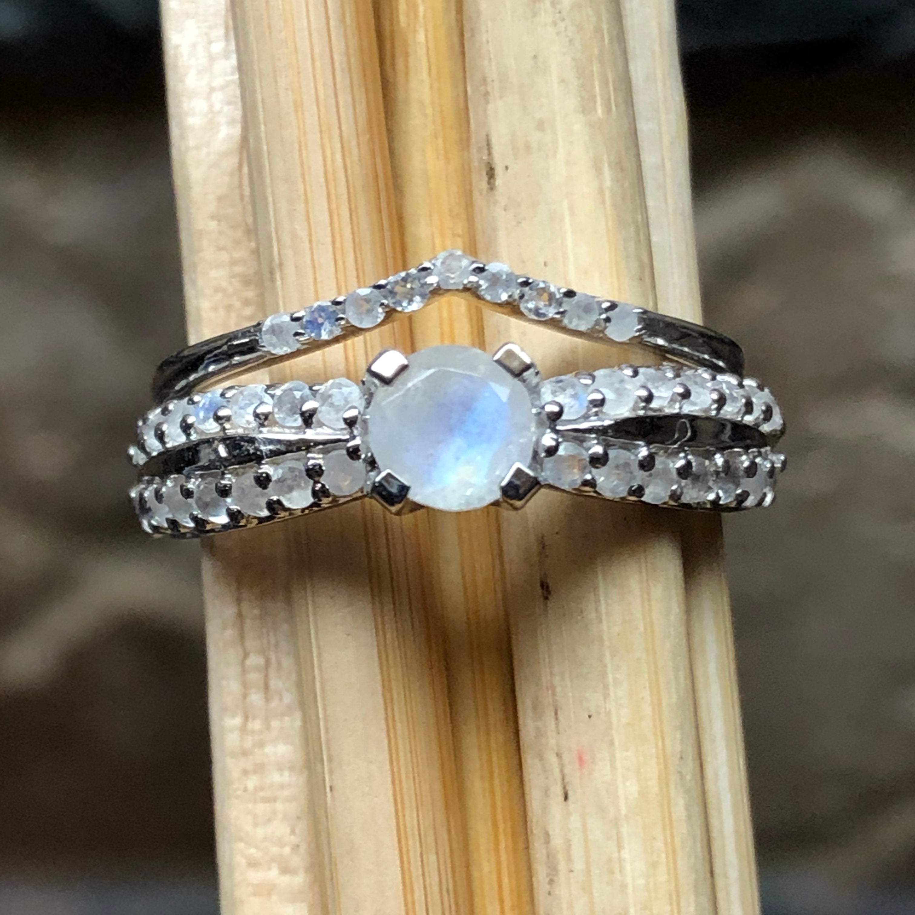 Genuine Rainbow Moonstone 925 Solid Sterling Silver Engagement Ring Size 6, 7, 8, 9 - Natural Rocks by Kala