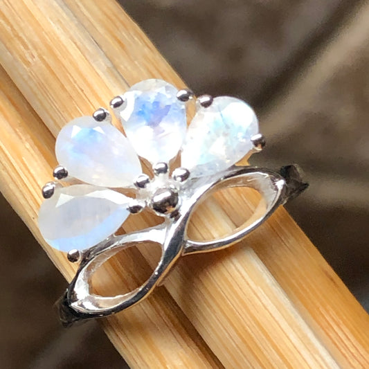 Genuine Rainbow Moonstone 925 Solid Sterling Silver Ring Size 6, 7, 8, 9 - Natural Rocks by Kala