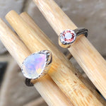 Natural Ethiopian Opal, Garnet 925 Solid Sterling Silver Ring Size 6, 7, 8 - Natural Rocks by Kala