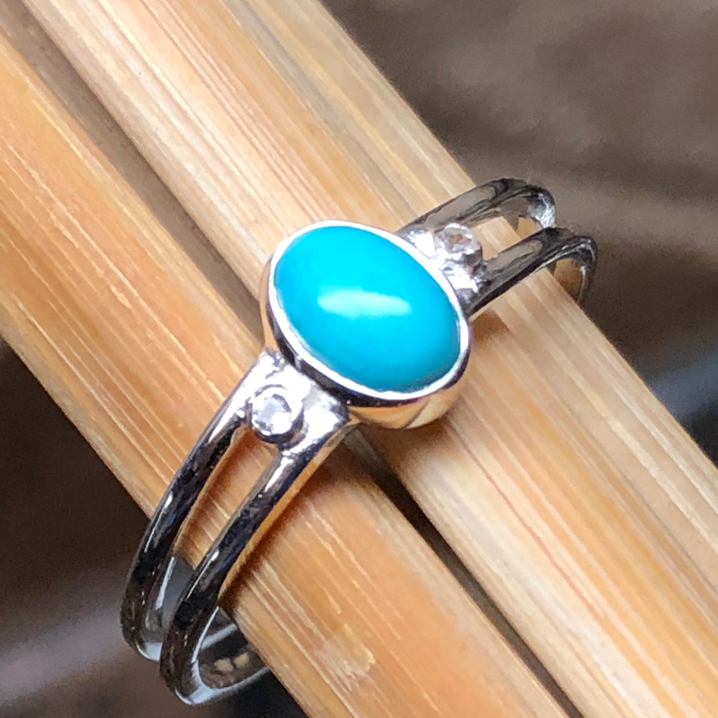 Natural Blue Turquoise 925 Solid Sterling Silver Engagement Ring Size 6, 7, 8, 9, 10 - Natural Rocks by Kala