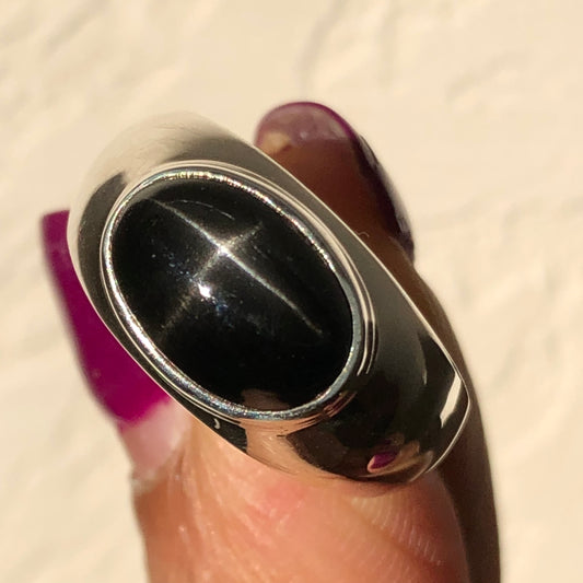 Genuine Black Star Diopside 925 Solid Sterling Silver Unisex Ring Size 7.75 - Natural Rocks by Kala