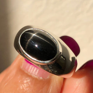Genuine Black Star Diopside 925 Solid Sterling Silver Unisex Ring Size 7.75 - Natural Rocks by Kala