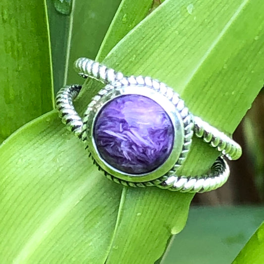 Natural Siberian Charoite 925 Solid Sterling Silver Ring Size 6, 7, 8 - Natural Rocks by Kala