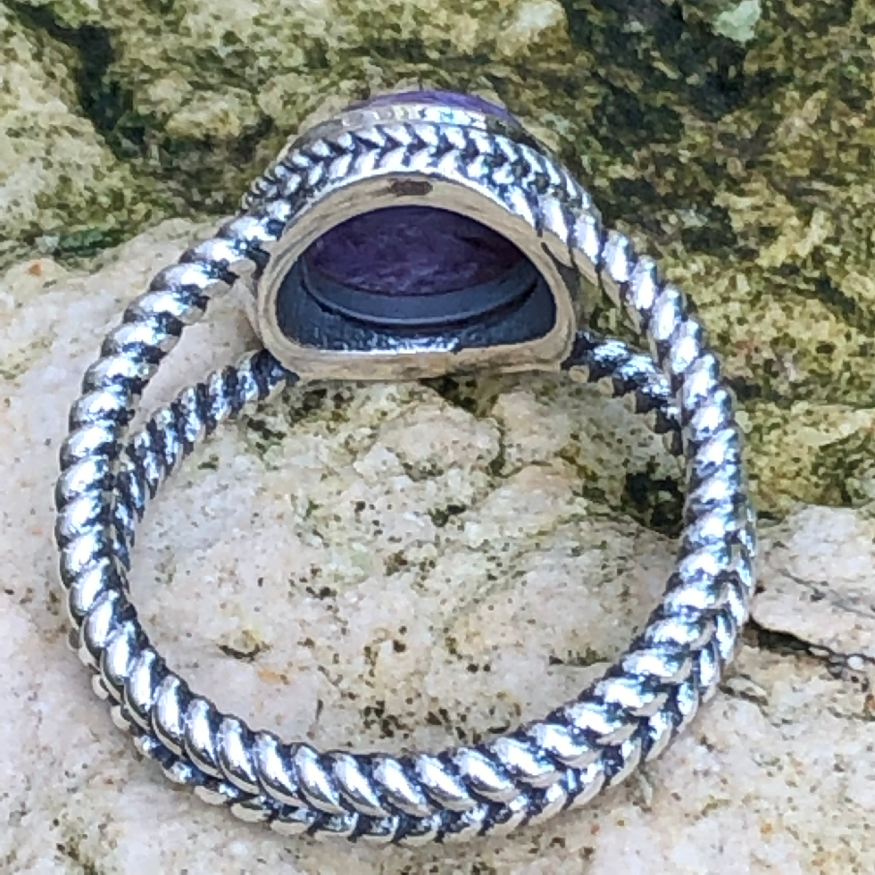 Natural Siberian Charoite 925 Solid Sterling Silver Ring Size 6, 7, 8 - Natural Rocks by Kala