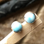 Natural Dominican Larimar 925 Solid Sterling Silver Earrings 7mm - Natural Rocks by Kala