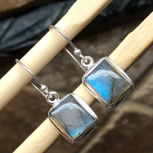 Natural Blue Labradorite 925 Sterling Silver Earrings 25mm - Natural Rocks by Kala