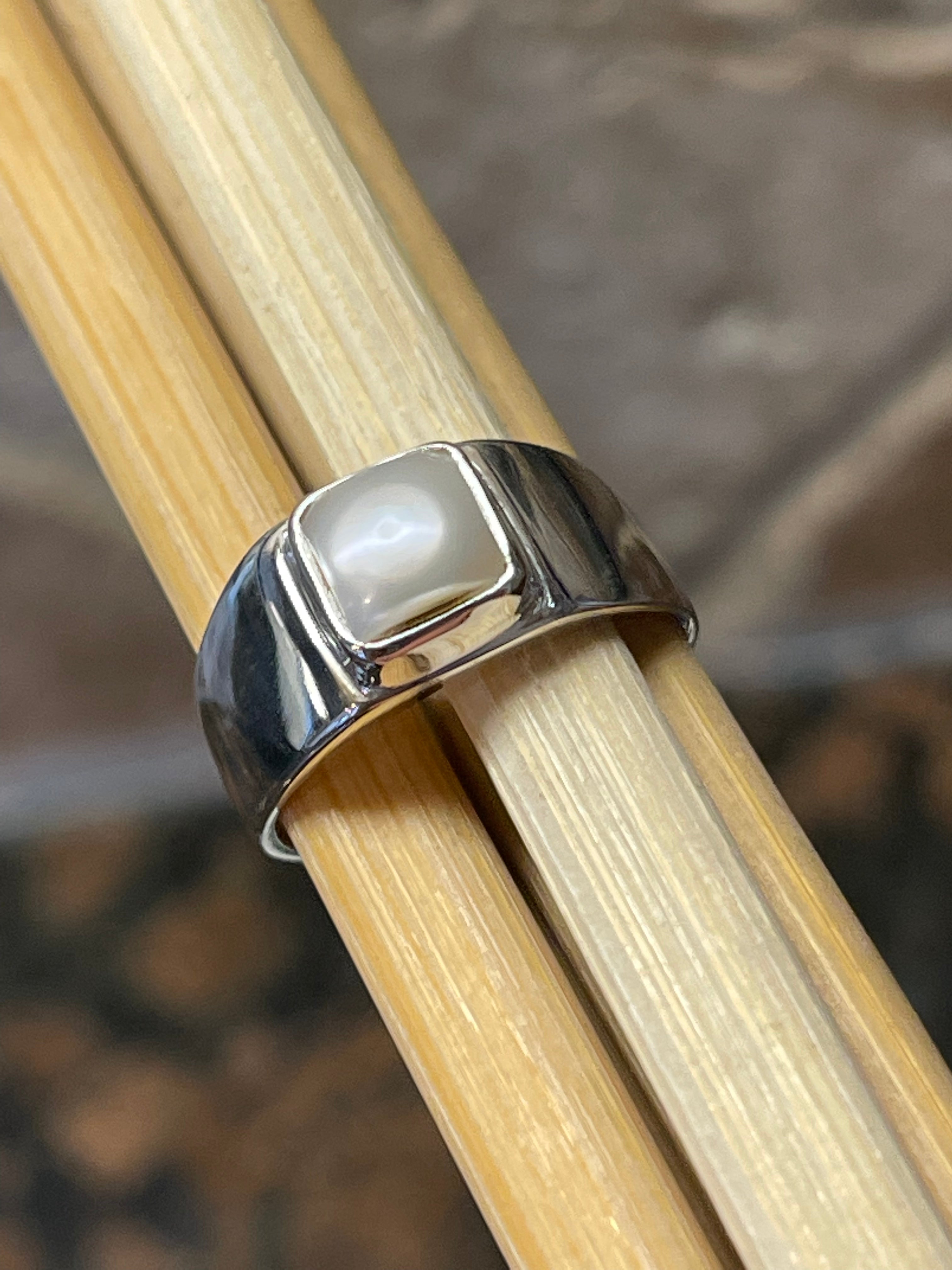 Natural Freshwater Cultured Pearl 925 Solid Sterling Silver Men's Ring Size 6 - Natural Rocks by Kala