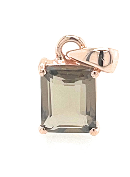Genuine 5ct Smoky Topaz 14k Rose Gold Over Silver Pendant 18mm - Natural Rocks by Kala