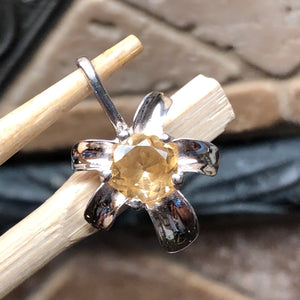 Natural 1.5ct Golden Citrine 925 Solid Sterling Silver Flower Pendant 24mm - Natural Rocks by Kala