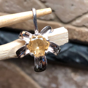 Natural 1.5ct Golden Citrine 925 Solid Sterling Silver Flower Pendant 24mm - Natural Rocks by Kala