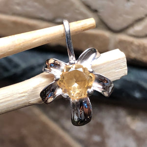 Natural 1.5ct Golden Citrine 925 Solid Sterling Silver Flower Pendant 24mm - Natural Rocks by Kala