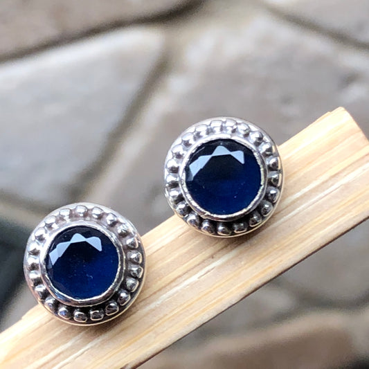 Natural 2ct Iolite 925 Solid Sterling Silver Earrings 7mm - Natural Rocks by Kala