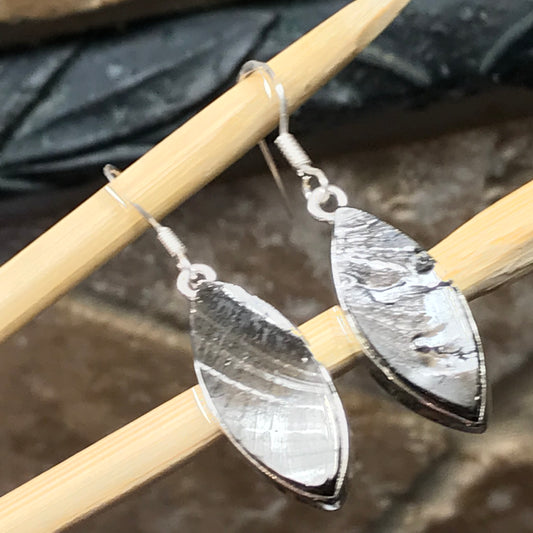 Natural Shungite 925 Solid Sterling Silver Earrings 35mm - Natural Rocks by Kala