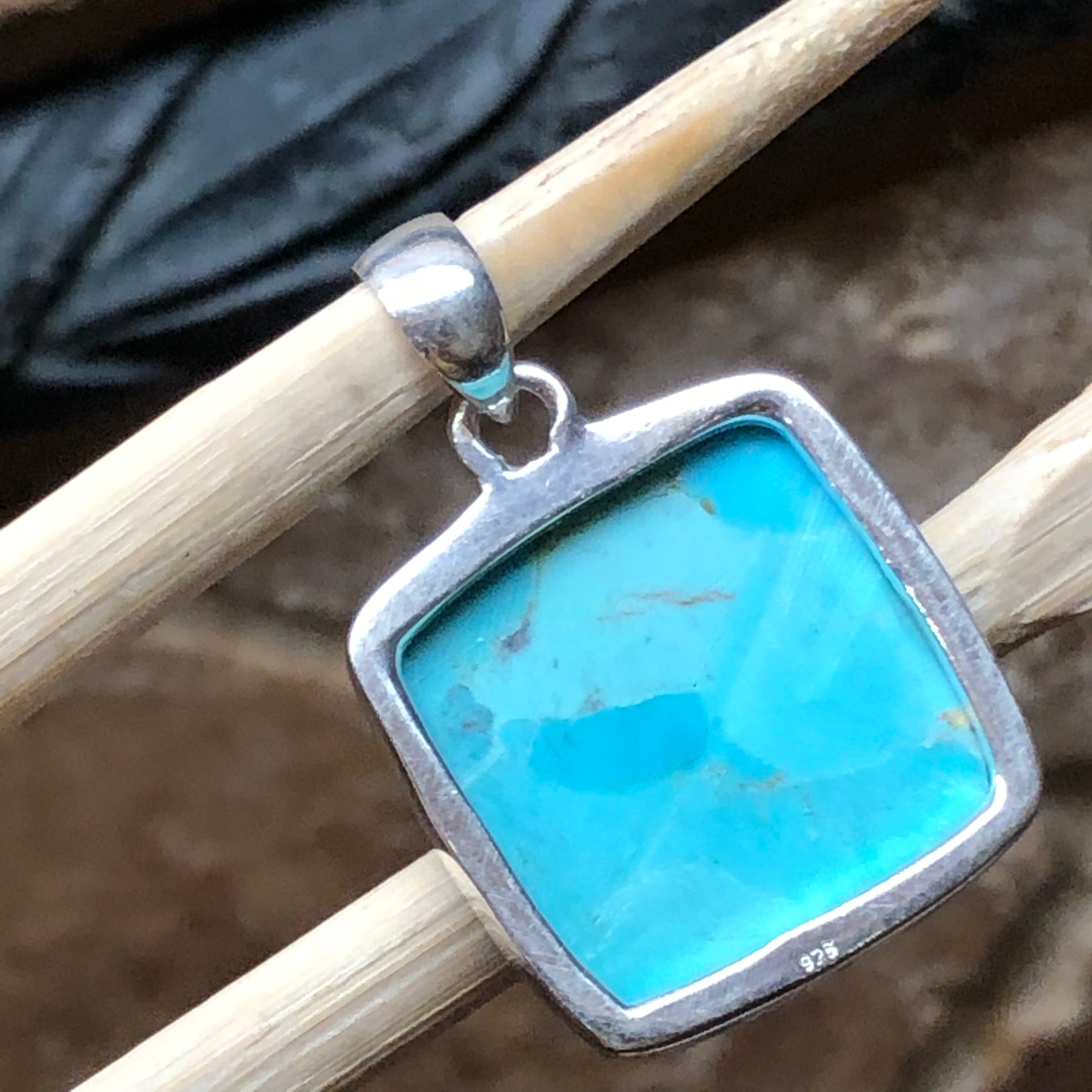 Blue Mohave Turquoise 925 Solid Sterling Silver Pendant 30mm - Natural Rocks by Kala