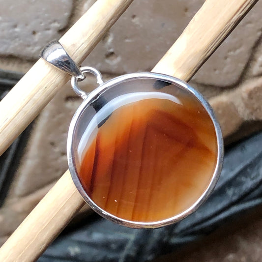 Natural Montana Moss Agate 925 Sterling Silver Sun Rise Senic Pendant 30mm - Natural Rocks by Kala