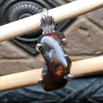 Genuine Mexican Fire Agate 925 Solid Sterling Silver Unisex Pendant 30mm - Natural Rocks by Kala
