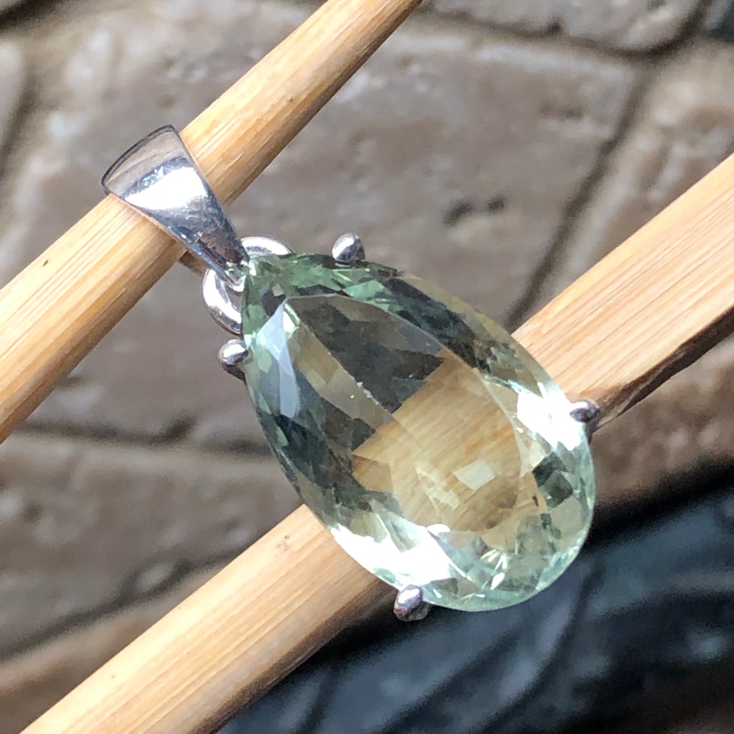 Natural 14ct Green Amethyst 925 Solid Sterling Silver Pendant 25mm - Natural Rocks by Kala