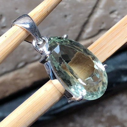 Natural 14ct Green Amethyst 925 Solid Sterling Silver Pendant 25mm - Natural Rocks by Kala