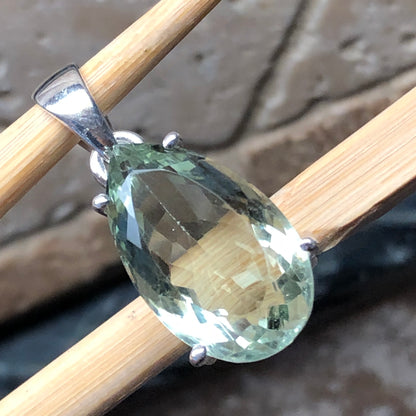Natural 14ct Green Amethyst 925 Solid Sterling Silver Pendant 25mm - Natural Rocks by Kala