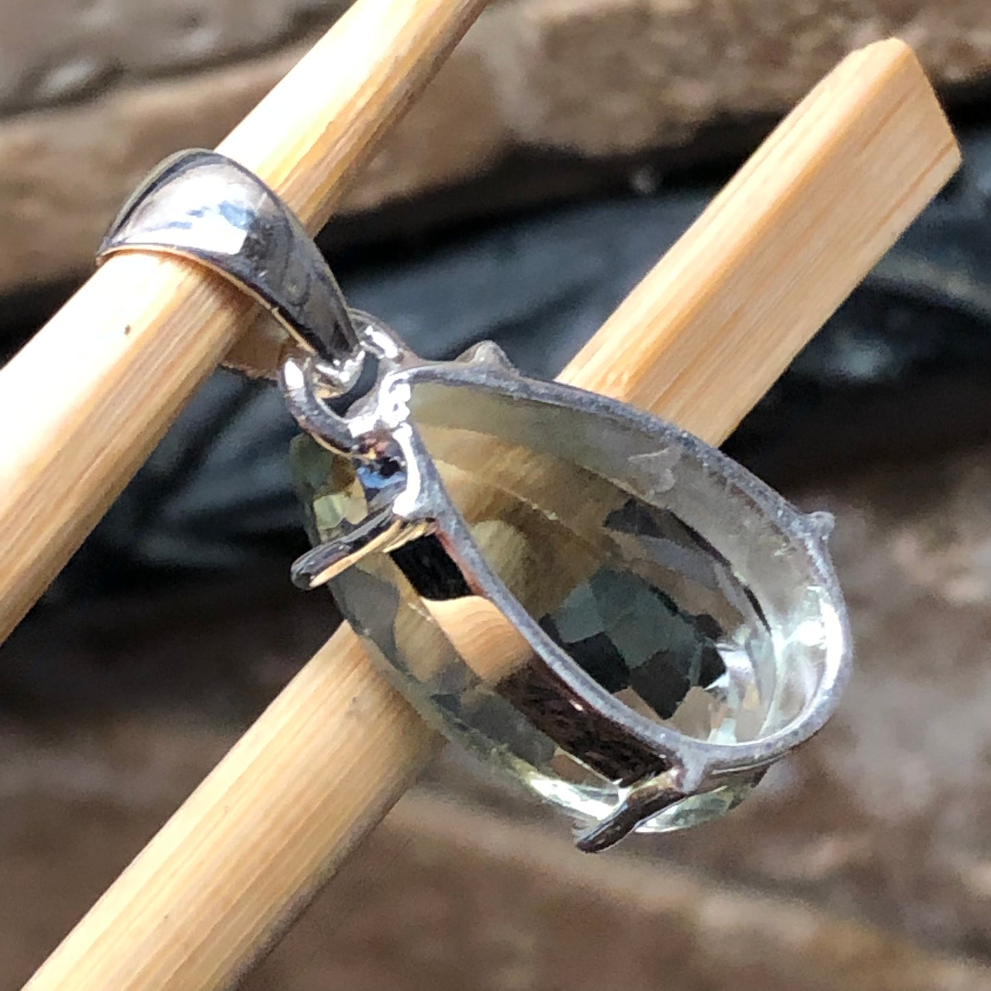 Natural 14ct Green Amethyst 925 Solid Sterling Silver Pendant 25mm - Natural Rocks by Kala