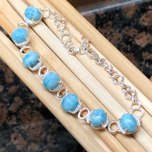 Natural Dominican Larimar, White Sapphire 925 Solid Sterling Silver Bracelets 7 1/2 inches - Natural Rocks by Kala