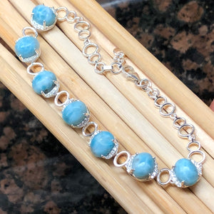 Natural Dominican Larimar, White Sapphire 925 Solid Sterling Silver Bracelets 7 1/2 inches - Natural Rocks by Kala