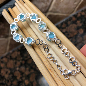 Natural Dominican Larimar, White Sapphire 925 Solid Sterling Silver Bracelets 7 1/2 inches - Natural Rocks by Kala