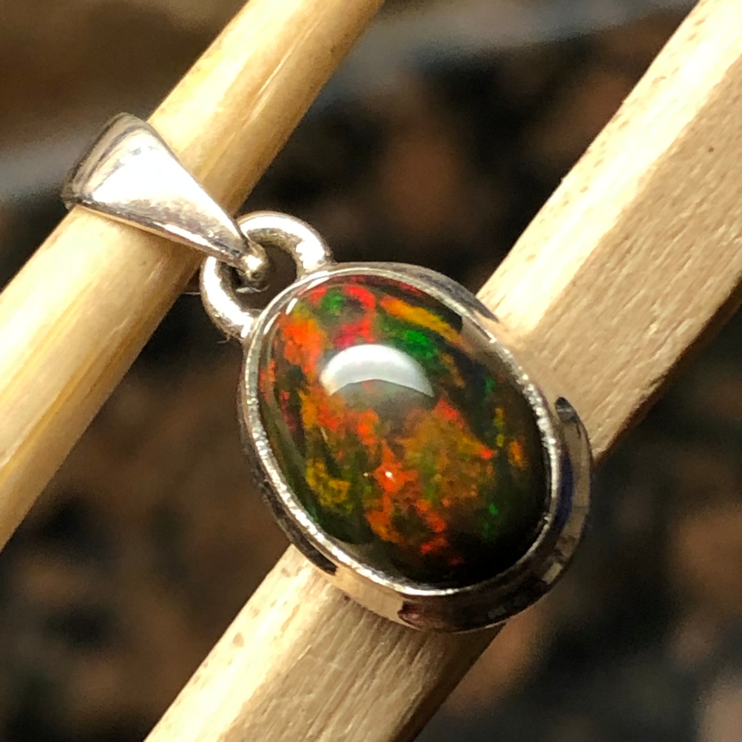 Genuine Chalama Black Opal 925 Solid Sterling Silver Pendant 18mm - Natural Rocks by Kala