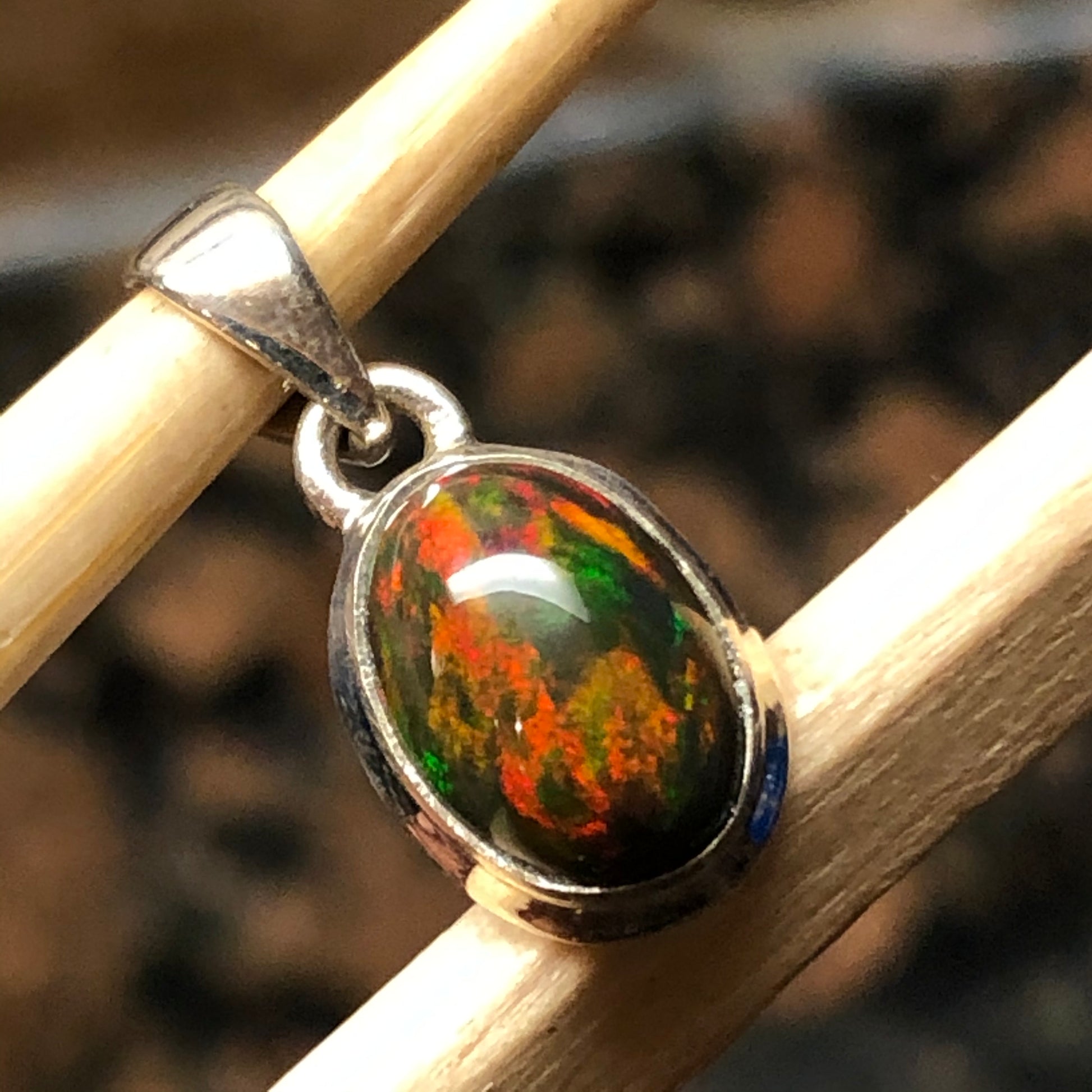 Genuine Chalama Black Opal 925 Solid Sterling Silver Pendant 18mm - Natural Rocks by Kala