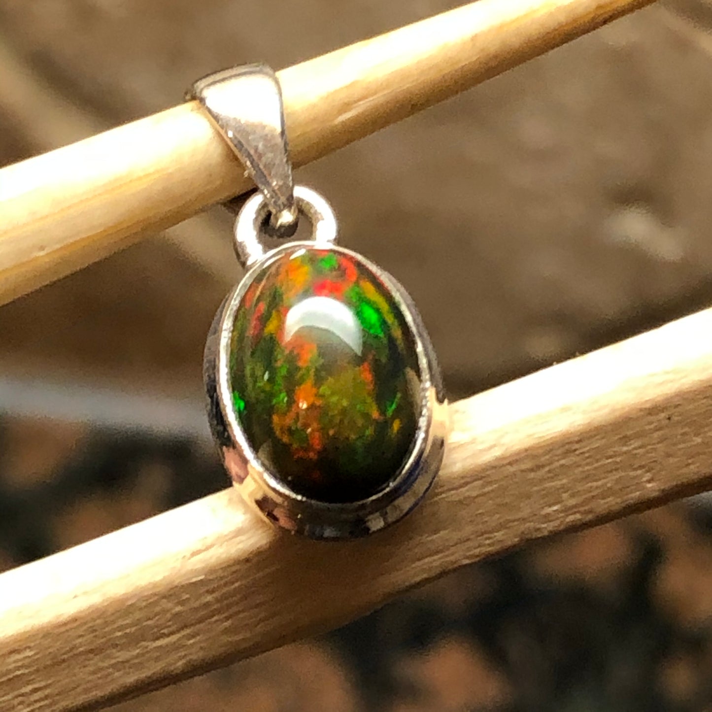 Genuine Chalama Black Opal 925 Solid Sterling Silver Pendant 18mm - Natural Rocks by Kala