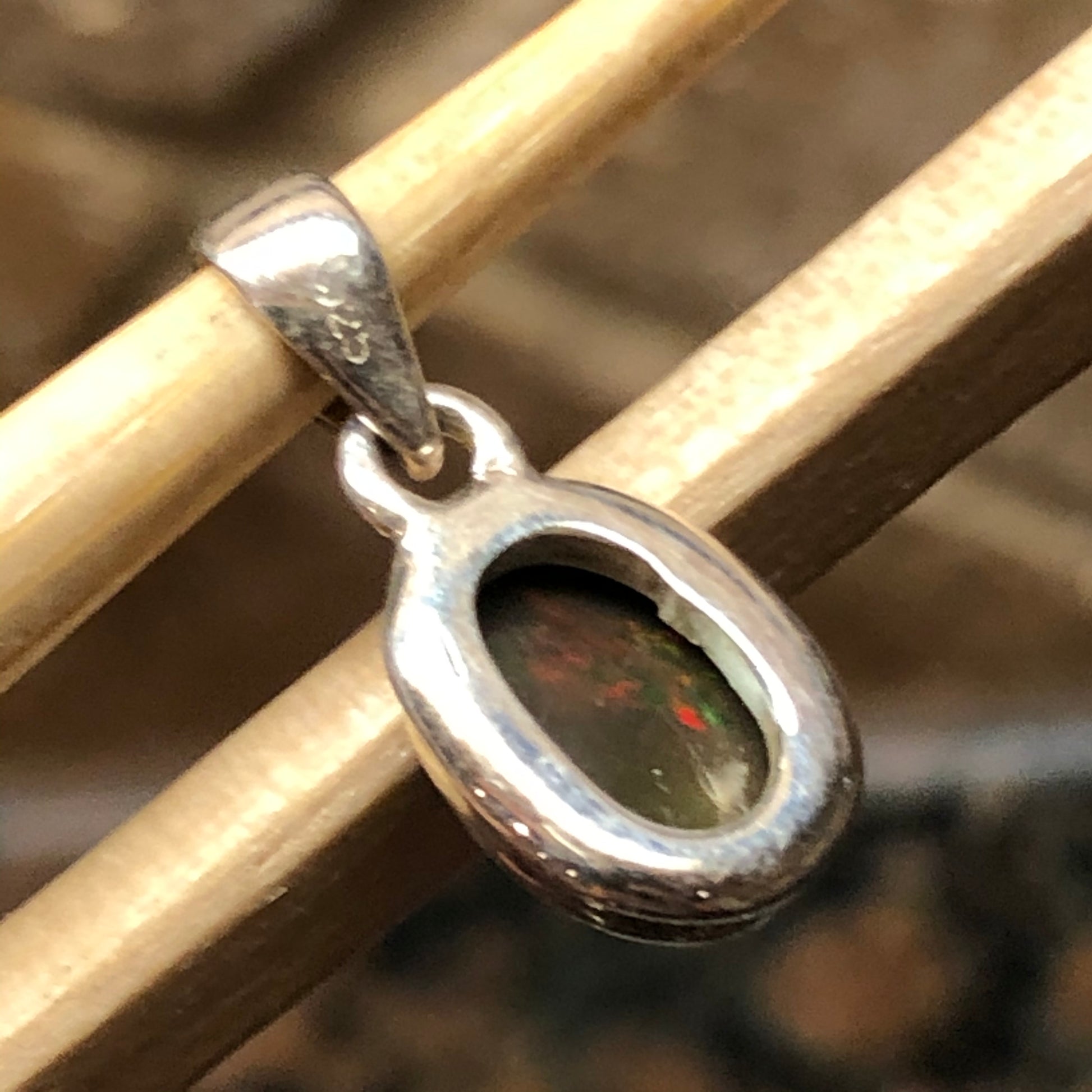 Genuine Chalama Black Opal 925 Solid Sterling Silver Pendant 18mm - Natural Rocks by Kala