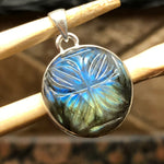 Natural Labradorite 925 Solid Sterling Silver Handcarved Pendant 30mm - Natural Rocks by Kala