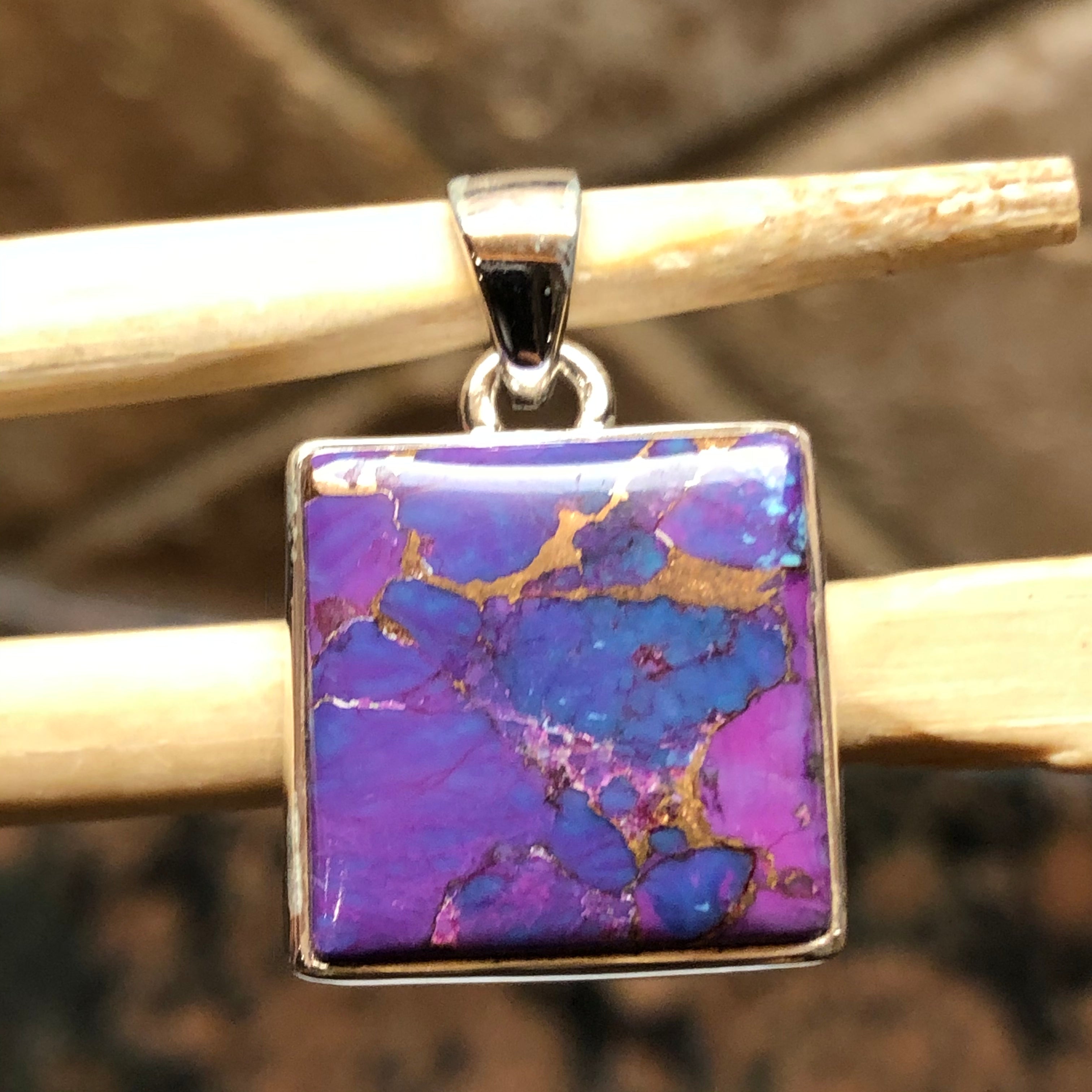 Gorgeous Purple Mohave Turquoise 925 Solid Sterling Silver Pendant 25mm - Natural Rocks by Kala