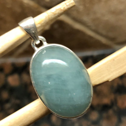 Natural Cabochan Aquamarine 925 Solid Sterling Silver Pendant 35mm - Natural Rocks by Kala