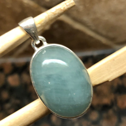 Natural Cabochan Aquamarine 925 Solid Sterling Silver Pendant 35mm - Natural Rocks by Kala