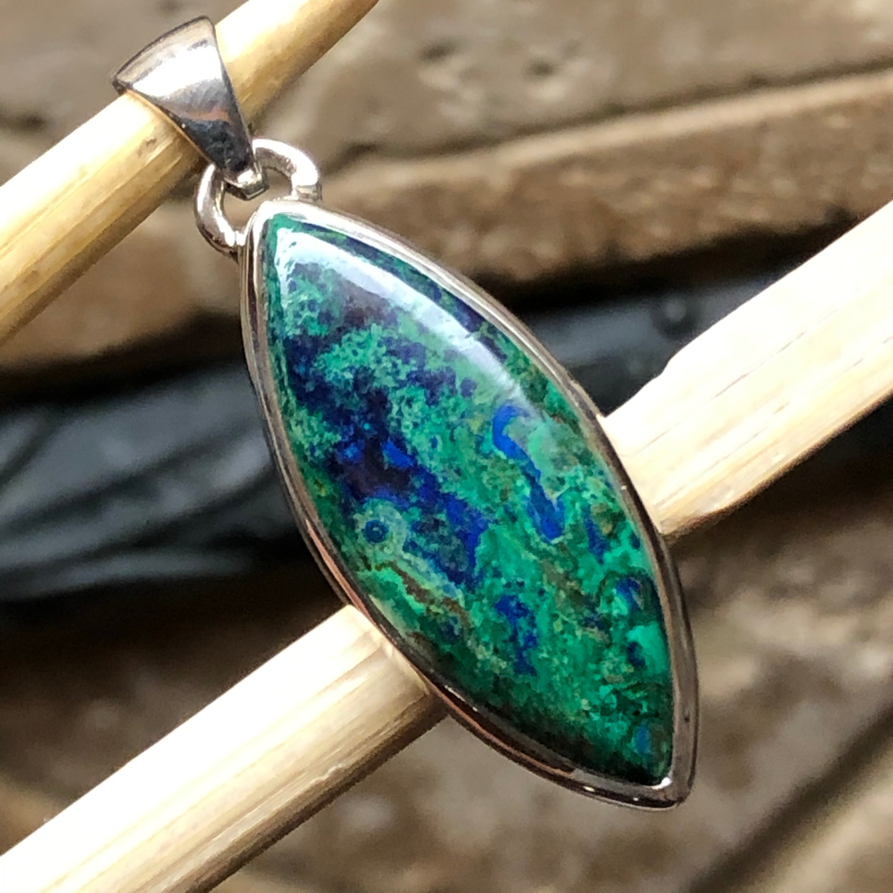Natural Malachite in Azurite 925 Sterling Silver Pendant 35mm - Natural Rocks by Kala
